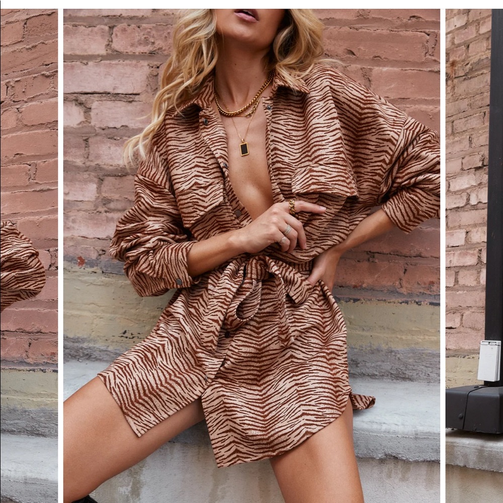 Shop 12 tribe - ROSLYN TAN ZEBRA JACKET DRESS